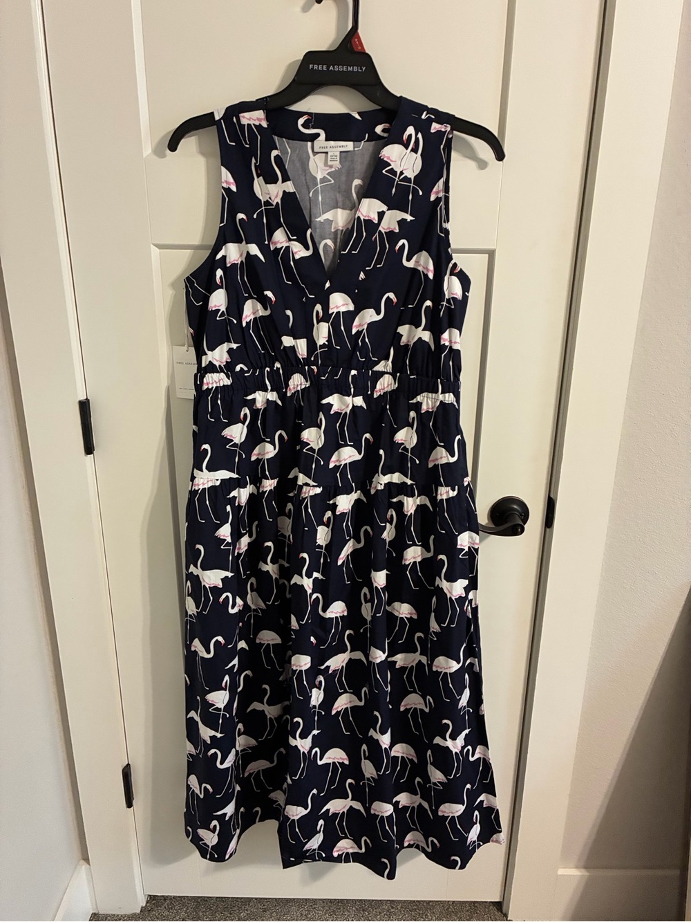 Free Assembly Navy Flamingo Print Maxi Dress